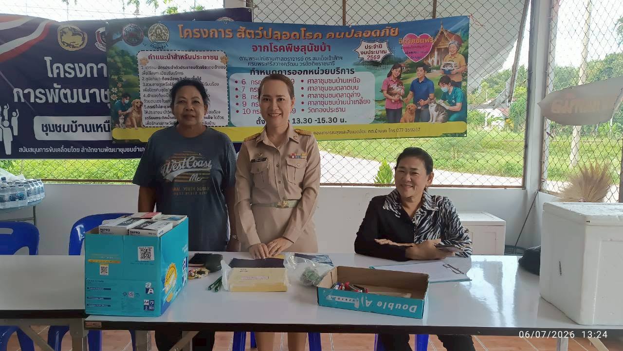 #เทศบาลตำบลบ้านนา โดยกองสาธารณสุขและสิ่งแวดล้อมร่วมกับสำนักงานปศุสัตว์อำเภอบ้านนาเดิม ออกหน่วยให้บริการฉีดวัคซีนป้องกันโรคพิษสุนัขบ้า ประจำปีงบประมาณ 2569